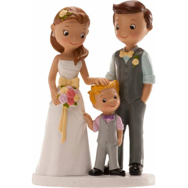 Svadobná figúrka na tortu 16 cm manželia s chlapčekom