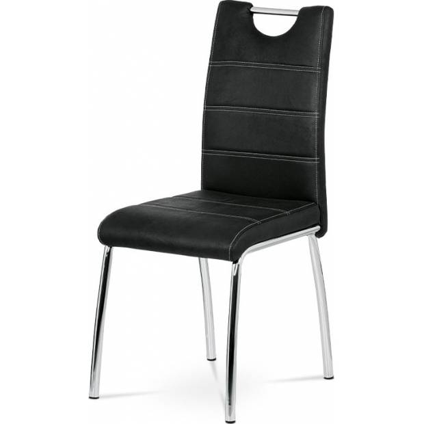 Jídelní židle - černá látka v dekoru broušené kůže, kovová čtyřnohá podnož AC-9930 BK3 Art