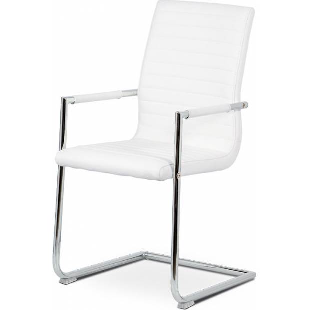 Konferenční a jídelní židle, bílá ekokůže, kov chrom HC-349 WT Art