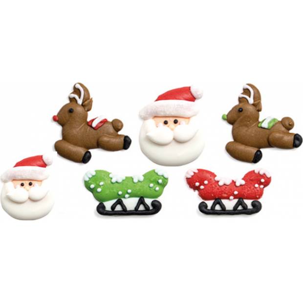 Cukrová dekorácia vianočný sob a Santa Claus 6 ks