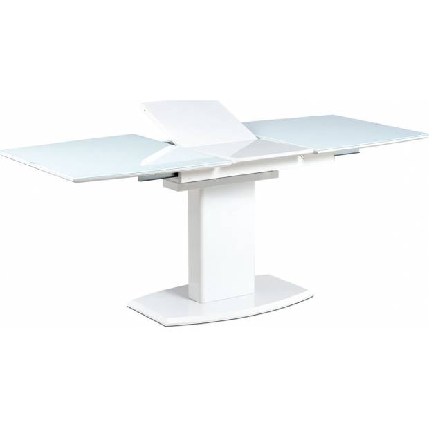 Jídelní stůl 140+40x80 cm, bílé sklo + bílá MDF AT-4012 WT Art