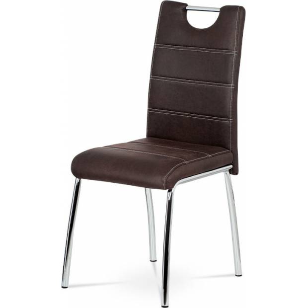 Jídelní židle - hnědá látka v dekoru broušené kůže, kovová čtyřnohá podnož AC-9930 BR3 Art