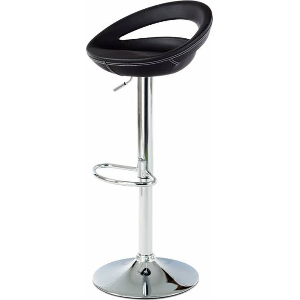 Barová židle, plast potažený černou ekokůží, bílé prošití, chrom AUB-407 BK Art