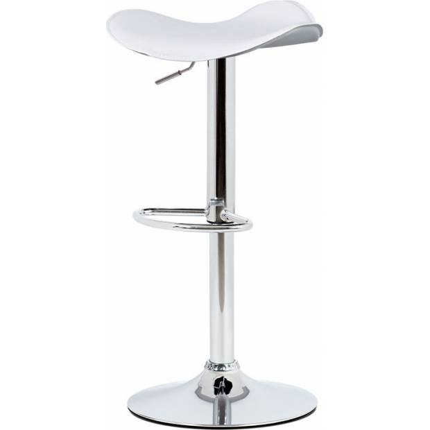 Barová židle, bílá ekokůže, chromová podnož, výškově nastavitelná AUB-440 WT Art