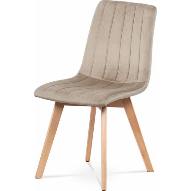 Jídelní židle, krémová sametová látka, masivní bukové nohy v přírodním odstínu CT-616 CRM4 Art