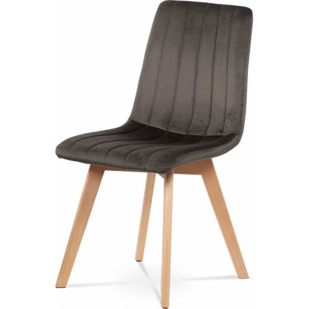 Jídelní židle, šedá sametová látka, masivní bukové nohy v přírodním odstínu CT-616 GREY4 Art