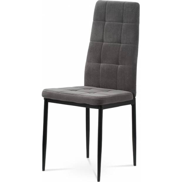 Jídelní židle, šedá sametová látka, kovová čtyřnohá podnož, černý matný lak DCL-395 GREY4 Art