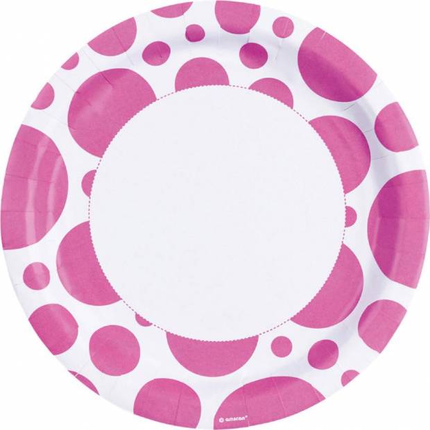 Papierový tanier 8 ks ružový s bodkami 22,8 cm