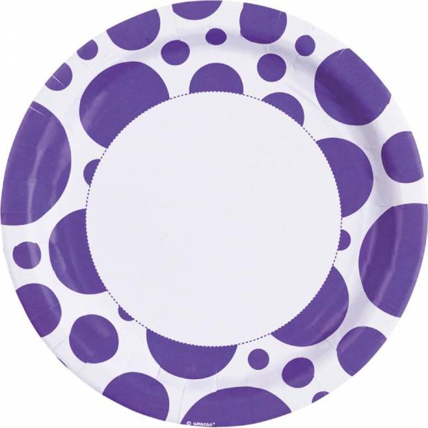 Papierový tanier 8 ks fialové bodky 22,8 cm