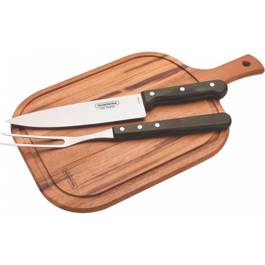 Nůž a vidlička na porcování masa s prkýnkem