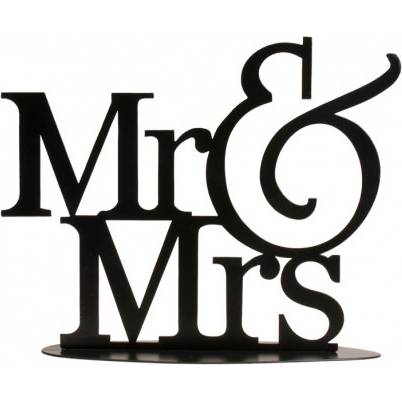 Plechový nápis na dort černý Mr. and Mrs.