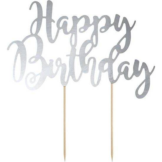 PartyDeco zapichovacia dekorácia na tortu strieborná Happy Birthday KPT11-018M dortis