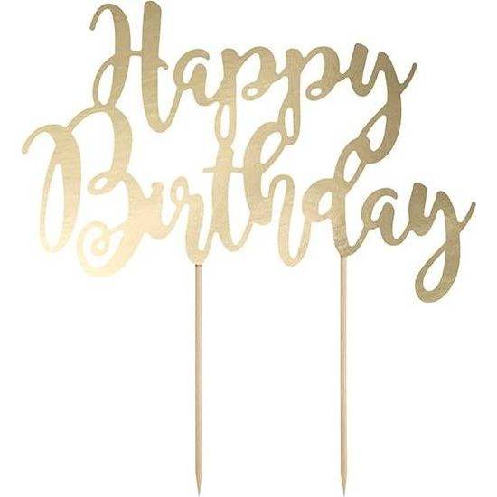 PartyDeco zapichovacia dekorácia na tortu zlatá Happy Birthday KPT11-019M dortis