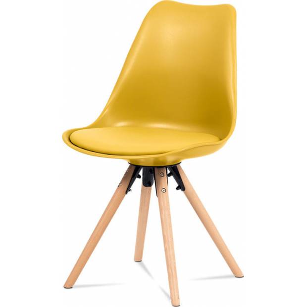 Jídelní židle, žlutý plast+ekokůže, nohy masiv buk + rám černý kov CT-805 YEL Art