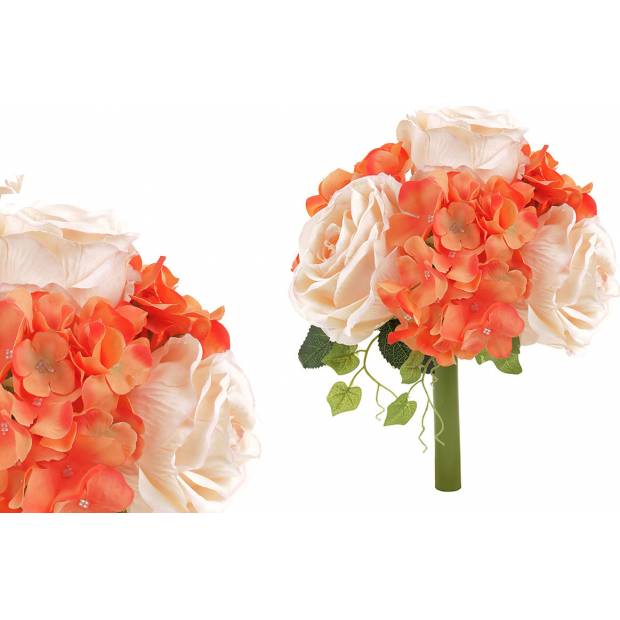 Hortenzie a růže, puget, barvy oranžová a smetanová. Květina umělá. KN5123-MIX2 Art
