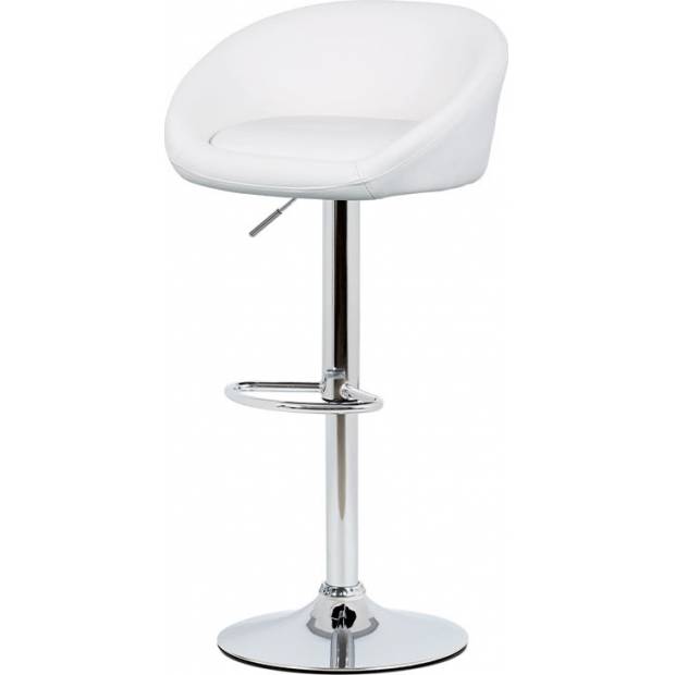 Barová židle, bílá ekokůže, chromová podnož, výškově nastavitelná AUB-445 WT Art