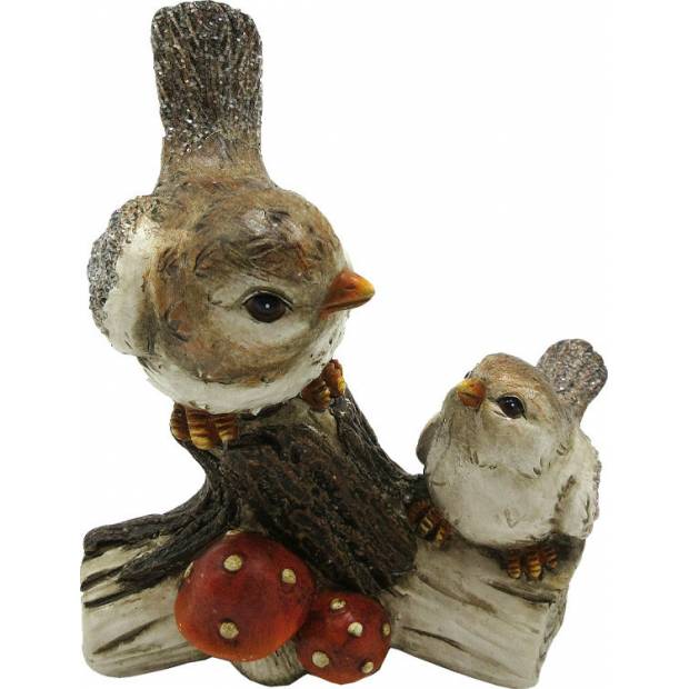 Ptáčci na klacíku s houbou, polyresinová dekorace ALA161 Art