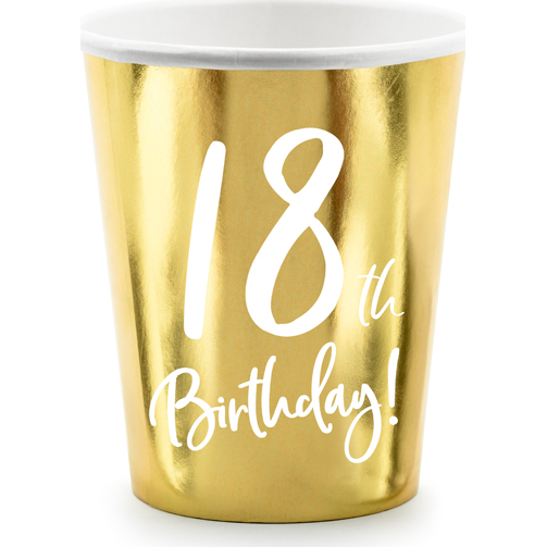 Papierové poháre zlaté narodeniny 18 rokov - 220ml 6ks - PartyDeco
