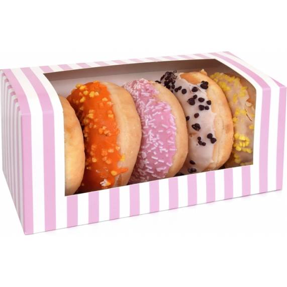 Krabica na donuty 1ks ružová a biela 185x95x90mm - House of Marie