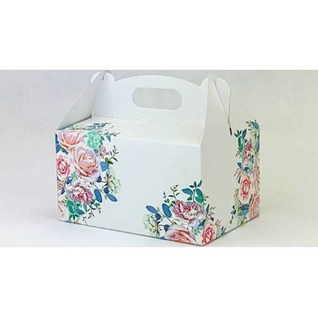 Svadobná krabička na výslužky biela s ružami (20 x 13 x 11 cm) K56-2153-01 - dortis