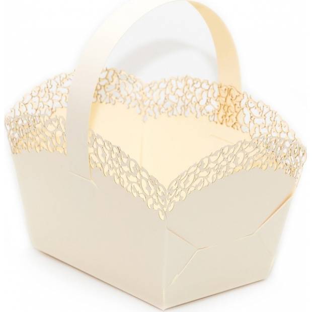 Svadobný košík na cukrovinky zlatý s čipkou (10 x 6,7 x 8 cm) KOS977-04 - dortis