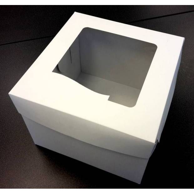 Krabica na tortu biela štvorcová s okienkom 10ks (25 x 25 x 19,5 cm) - dortis
