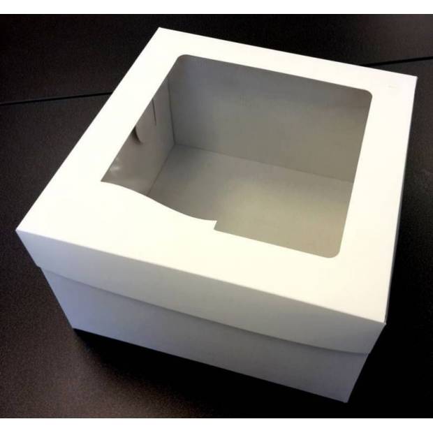 Krabica na tortu biela štvorcová s okienkom 10ks (31,7 x 31,7 x 19,5 cm) - dortis