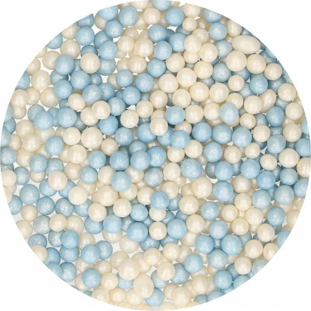Cukrové dekorácie modré a biele perly 60g - FunCakes