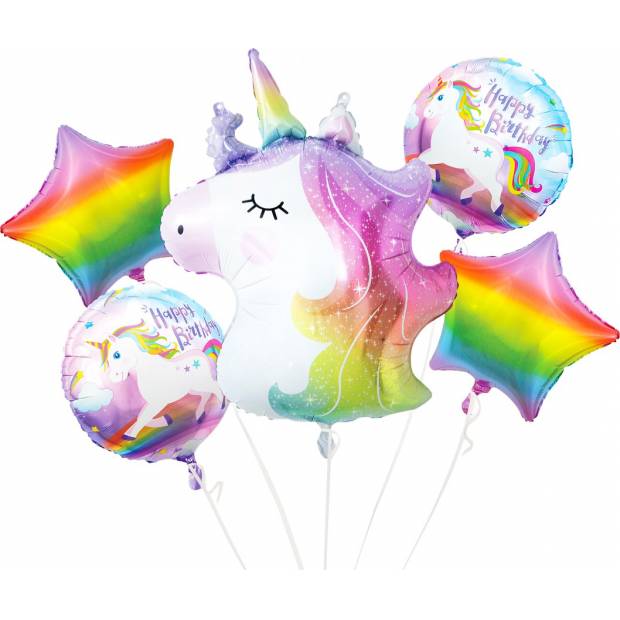 Fóliové balóniky - sada jednorožec, narodeniny, 5 ks. - Godan