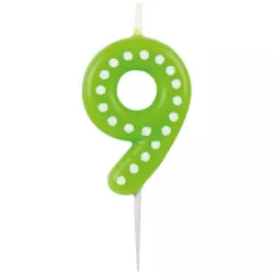 Narodeninová sviečka 6,5 cm s bodkami číslo 9 MIX farieb - modrá, zelená, červená, žltá, oranžová - Amscan
