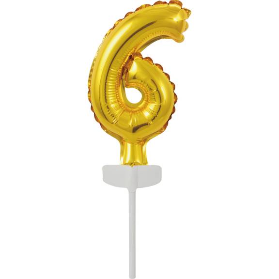 Fóliový balónik zlatý mini - topper na tortu číslo 6 - Amscan