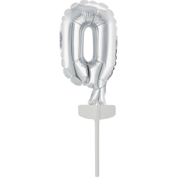 Fóliový balónik strieborný mini - topper na tortu číslo 0 - Amscan