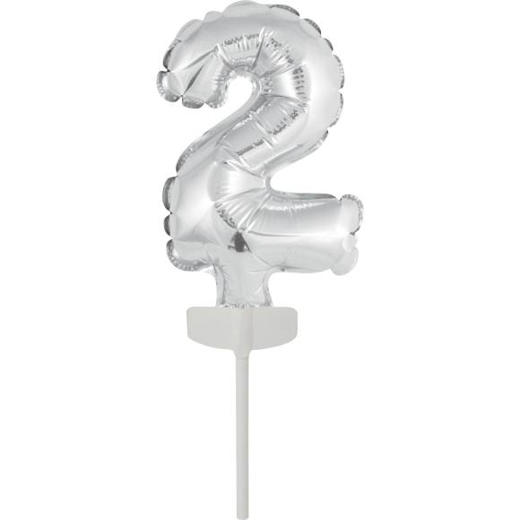 Fóliový balónik strieborný mini - topper na tortu číslo 2 - Amscan