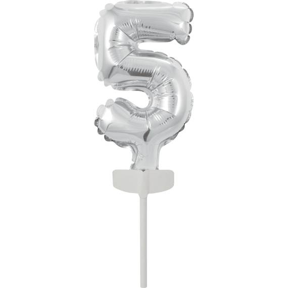 Fóliový balónik strieborný mini - topper na tortu číslo 5 - Amscan