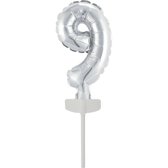 Fóliový balónik strieborný mini - topper na tortu číslo 9 - Amscan