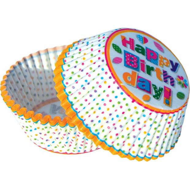 Košíky na muffiny happy birthday polka dots (50 ks) - Alvarak