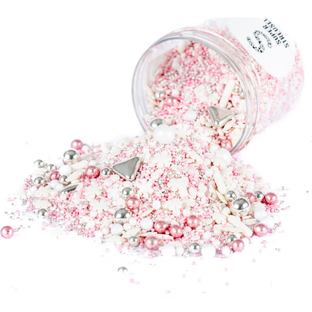 Cukor na zdobenie 90 g ružovej zmesi snehových vločiek - Super Streusel