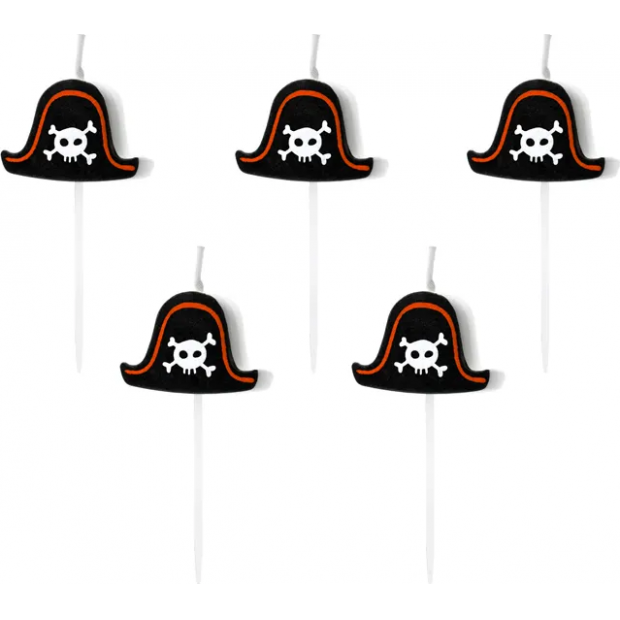 Sada sviečok pirátsky klobúk 2cm 5ks - PartyDeco