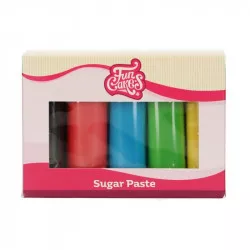 Farebné potahovacie hmoty 5x100g čierna,červená,modrá,zelená,žltá - FunCakes