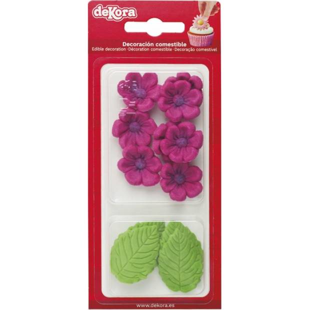 Dekorácia cukety 8 fuksiových kvetov a 5 zelených listov - Dekora