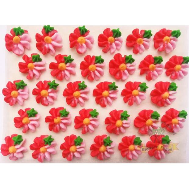 Cukrové kvety dvojfarebné červené na tanieri 30ks - Fagos