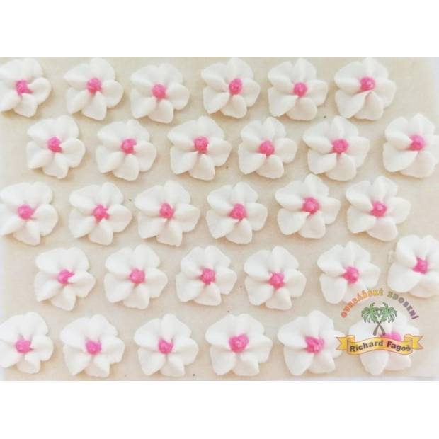 Cukrové kvety biele s ružovým stredom 30ks - Fagos