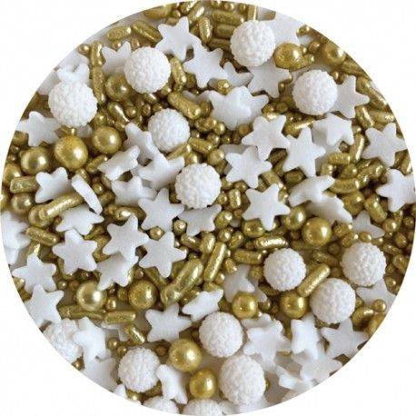 Cukor na zdobenie hviezdičiek 60g zlatý biely na zdobenie - Dekor Pol