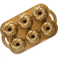 NW Mini bábovky Vodný vír plát so 6 formičkami 3 cup zlatá - Nordic Ware