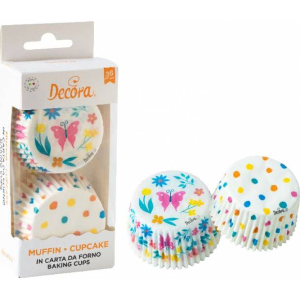 Košíky na muffiny 36ks 50x32mm s bodkami a motýlikom - Decora