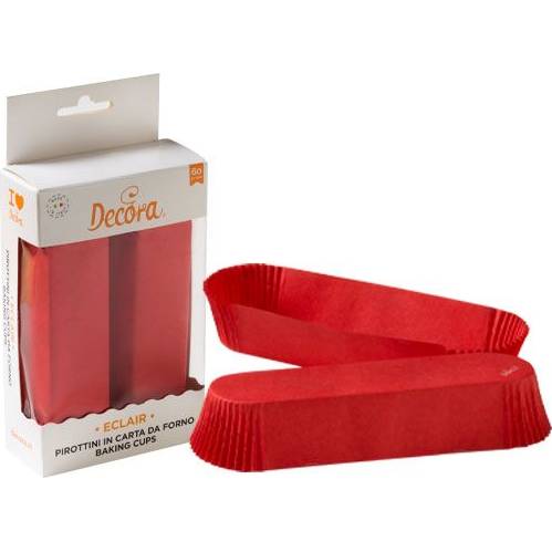 Papierové košíčky na ekler 135x33x28mm červené 60ks - Decora