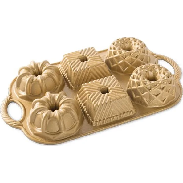 NW Prémiové zlaté mini bundt koláče so 6 formami 3,5 šálky zlaté - Nordic Ware