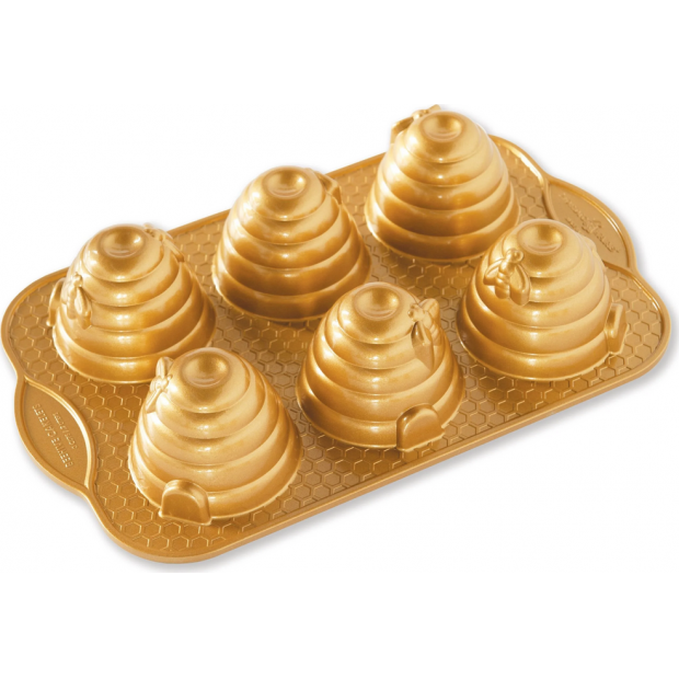 NW Mini včelie úle Včelie úle so 6 formami 3 šálky zlaté - Nordic Ware