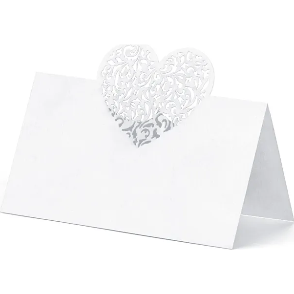 Stavebné menovky 10ks 9 x 6,5cm biele srdce - PartyDeco