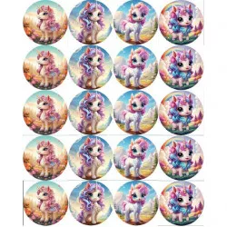 Jedlý papier na vystrihnutie na muffiny Unicorn mix 5 cm - PICTURE - Magic